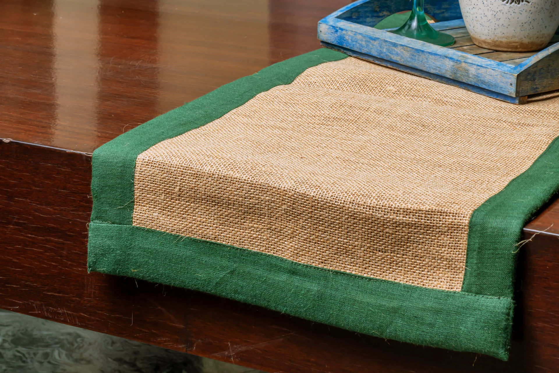 Beige Green Jute Runner
